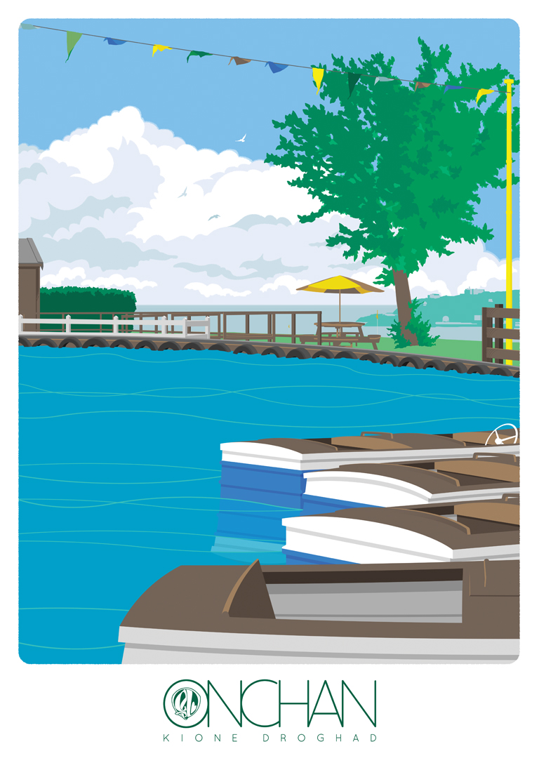 boating lake and boats at Onchan park tree and clouds in background